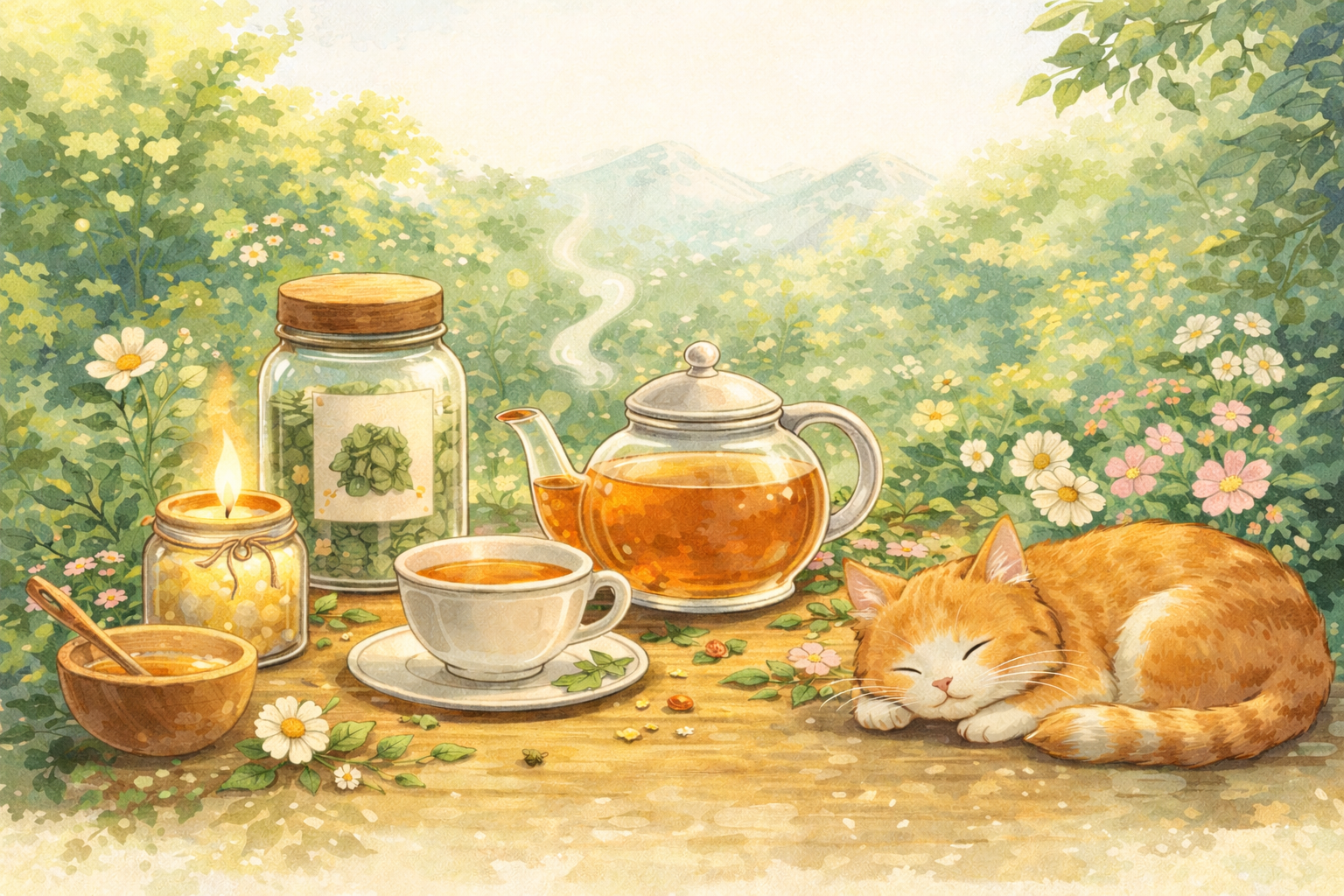 Organic green tea blend with dried herbs and citrus slices for detox