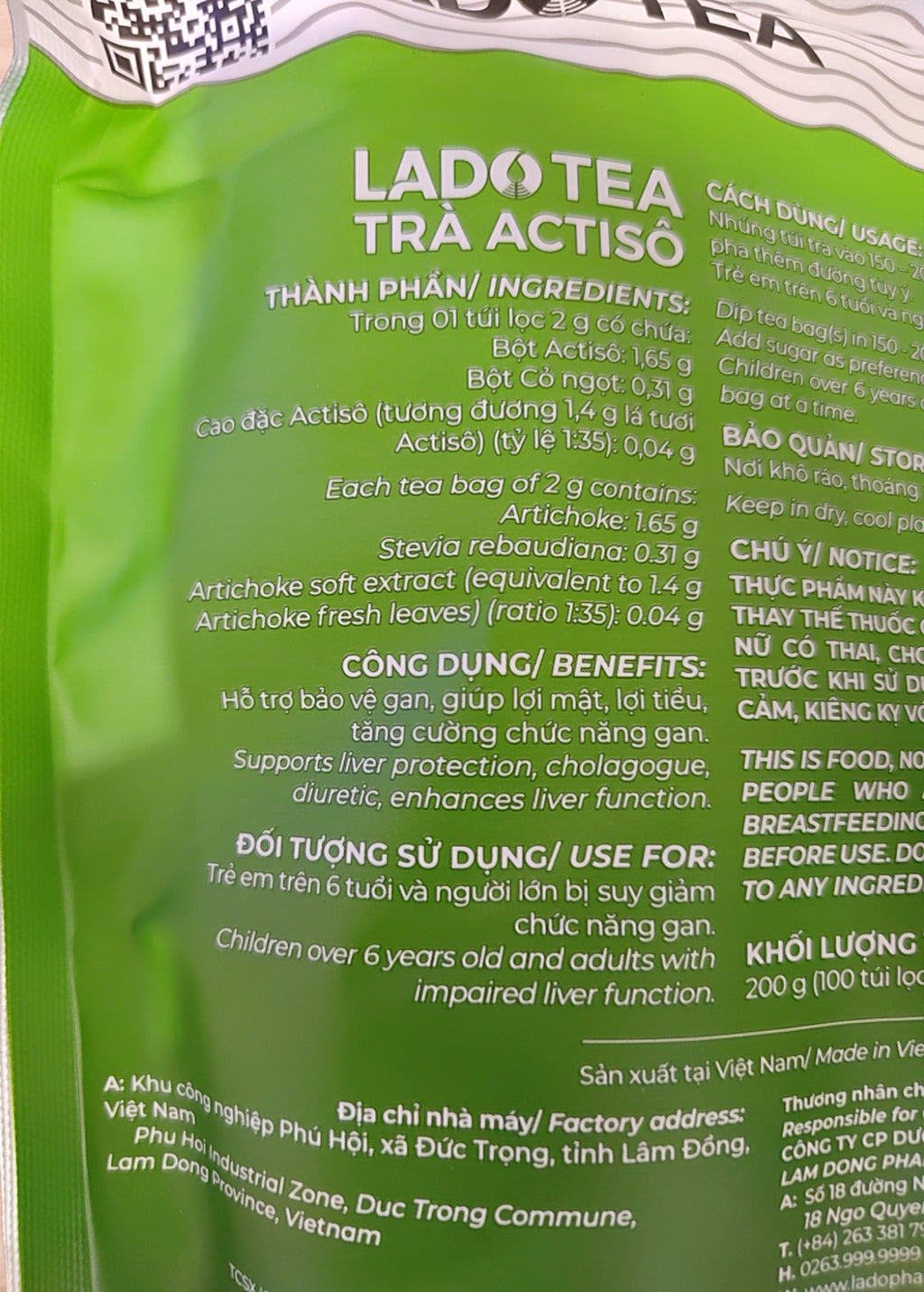 Vietnamese Artichoke Ladophar Herbal Tea – Traditional Da Lat Wellness Tea (100 Tea Bags)