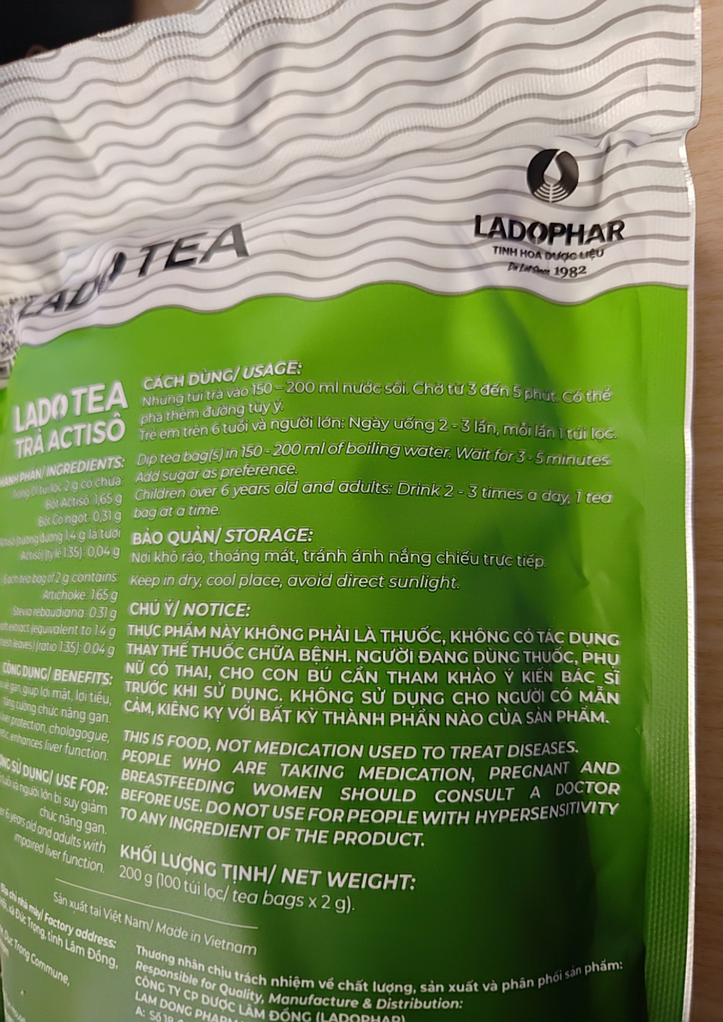 Vietnamese Artichoke Ladophar Herbal Tea – Traditional Da Lat Wellness Tea (100 Tea Bags)